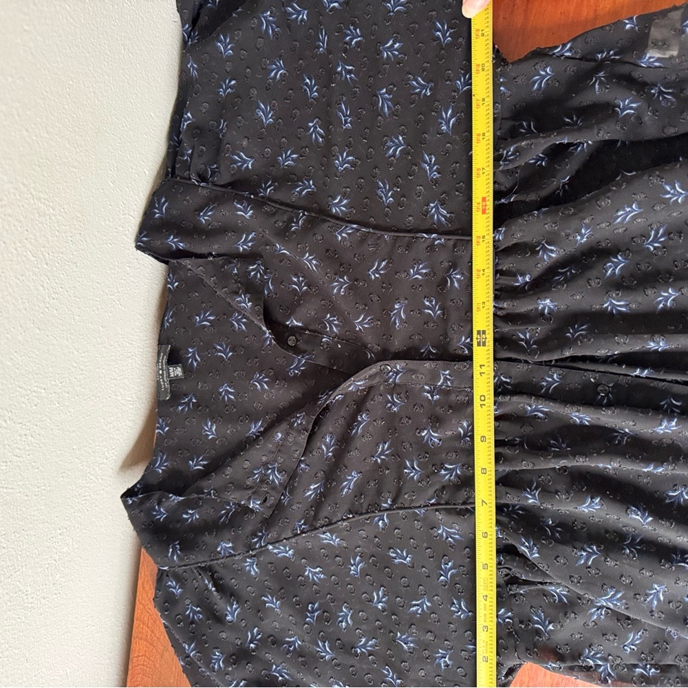 LUCKY BRAND Floral Peplum Sheer Peasant Chiffon Blouse Button Up Black Size M - Picture 12 of 15